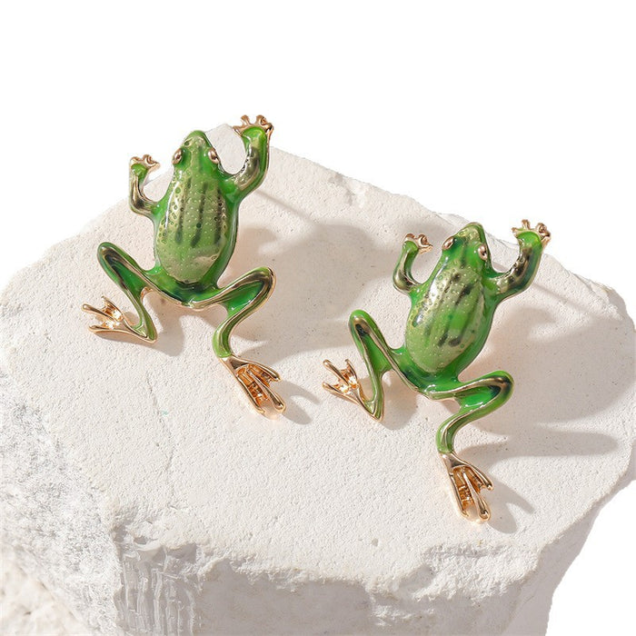 Wholesale Creative Green Frog Earrings Alloy Electroplated Funny Animal Jewelry Accessory MOQ≥2