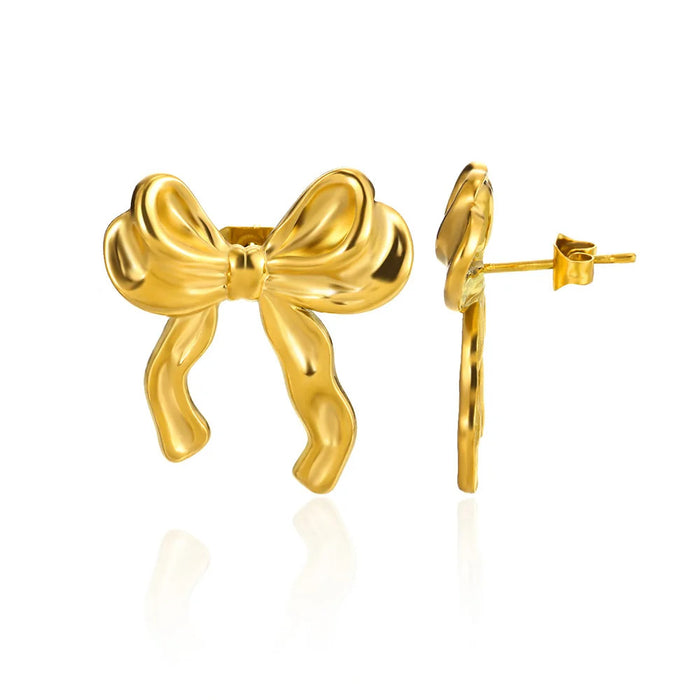 Wholesale 18K Stainless Steel Bow suit Bow Bracelet Earrings Necklace Jewelry