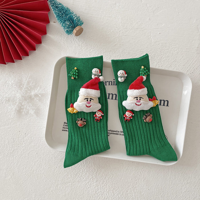 Wholesale Christmas Red Socks Women' s Autumn and Winter Cartoon Doll Couple' s Mid-tube Socks Gift
