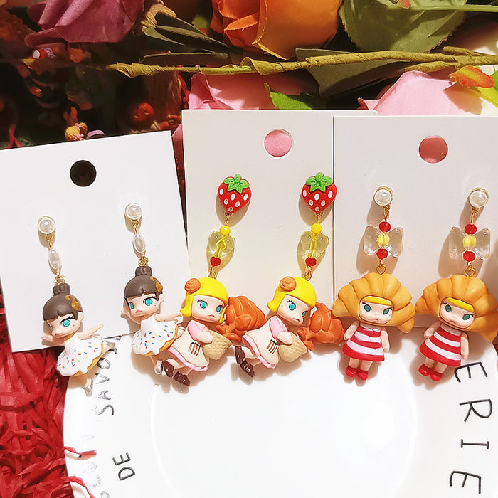 Wholesale Silver Earrings Cute Ballet Croissant Doll Handmade Cute Earrings for Women