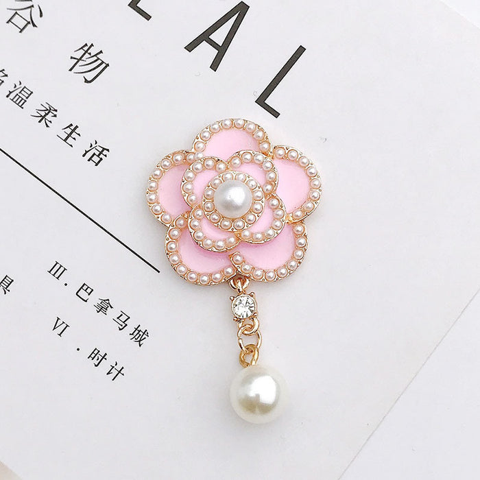 Wholesale Pearl Camellia pendant diy jewelry accessories alloy flower mobile phone shell decorative materials