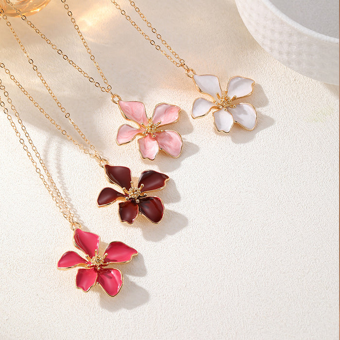 Wholesale Drip Oil Flower Necklace Earrings Camellia Jewelry Set