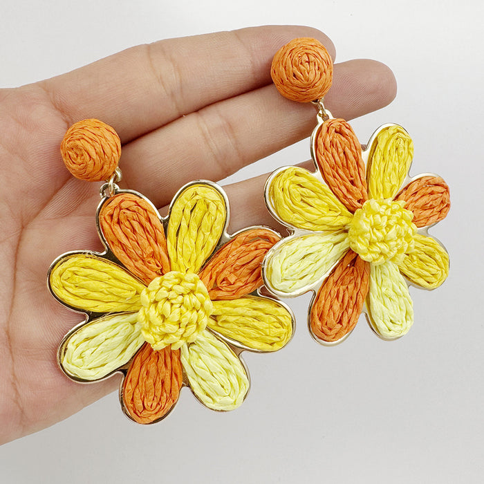 Wholesale Raffia Flower Earrings Summer Beach Style Fashion Accessory MOQ≥2
