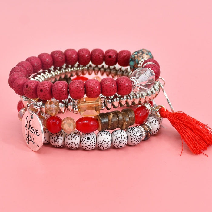 Wholesale Layered Turquoise Leaf Bracelet Set 4-Piece Fashion Jewelry Accessory MOQ≥2