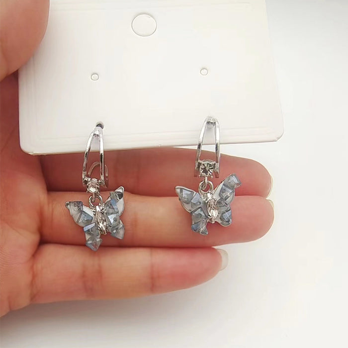 Wholesale Blue Crystal Butterfly Alloy Stud Earrings JDC-ES-YuHang013