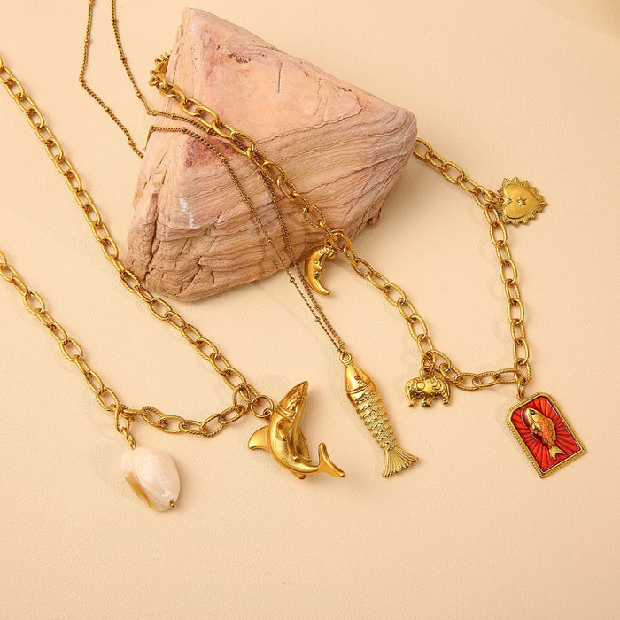 Wholesale Design stainless steel personalized small fish dolphin fashionable casual necklace color preservation wholesale