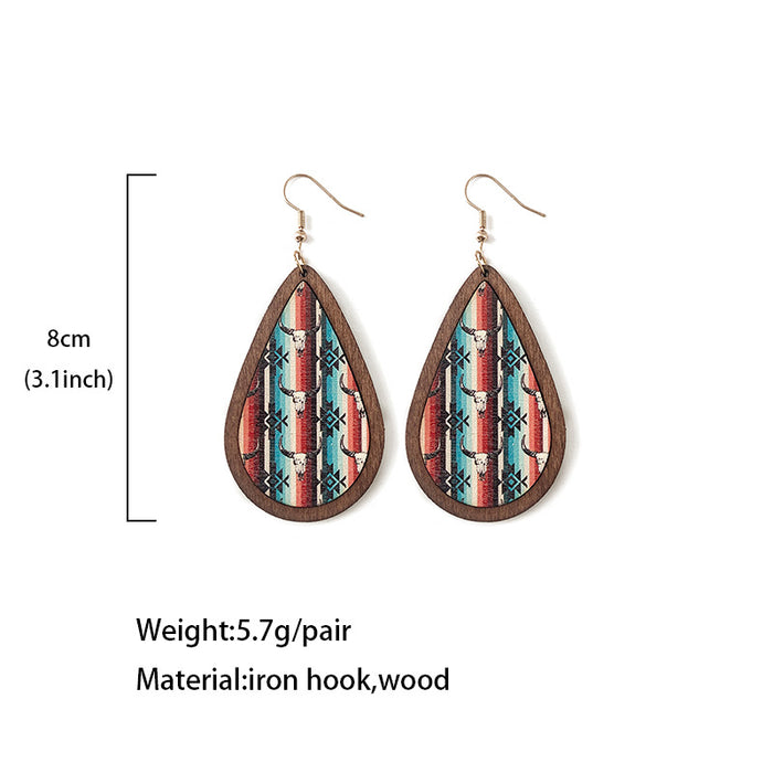 Wholesale Western Retro Wooden Earrings Aztec Water Drop Pattern Atmospheric