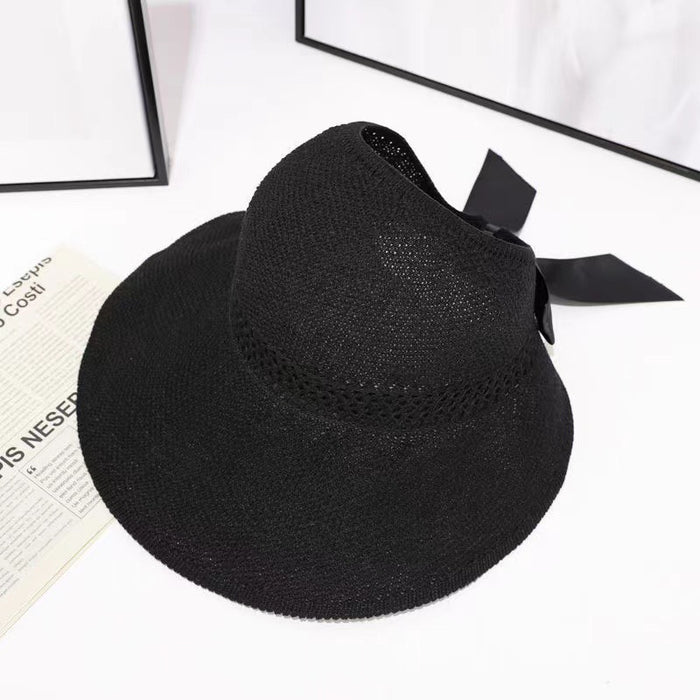 Wholesale Foldable empty top bow hollow breathable sun hat outdoor beach sun hat