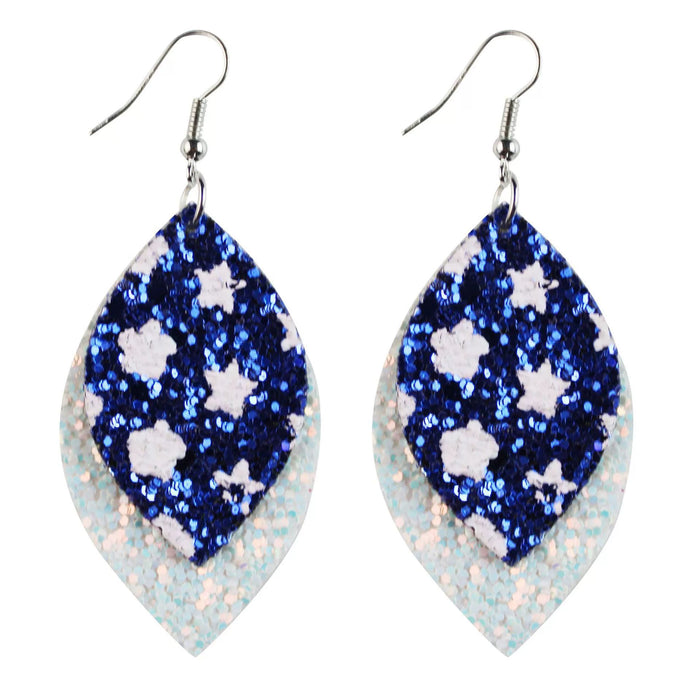 Wholesale Leather earrings with printed pentagram PU leather earrings and water droplet multi-layer earrings wholesale
