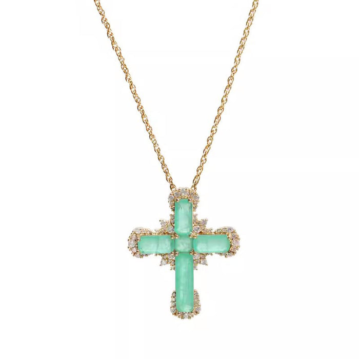 Wholesale Green Zircon Cross Necklace JDC-NE-YiPY002