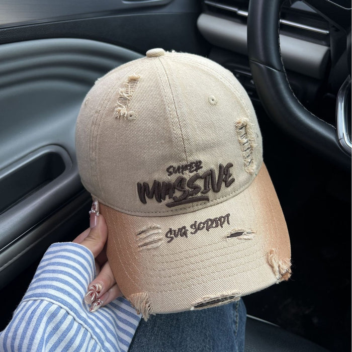 Wholesale Embroidered baseball cap with perforated letters, versatile sunshade and sun protection hat