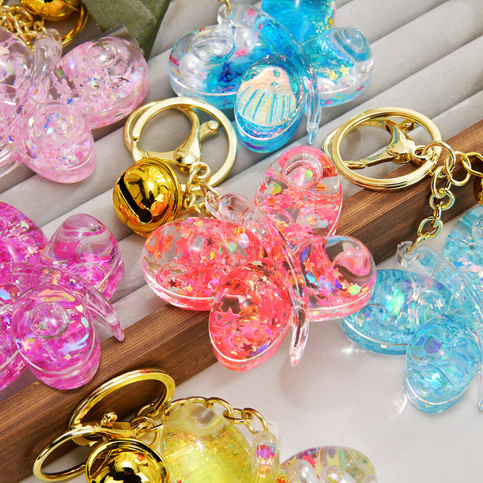 Wholesale Acrylic oil-filled glitter butterfly keychain