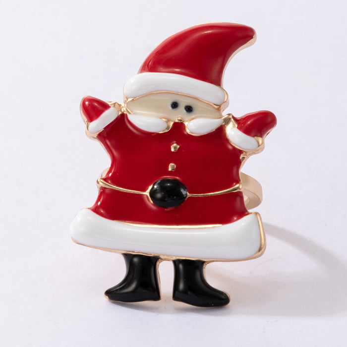 Wholesale Christmas Drip Oil Elk Santa Ring Alloy Jewelry Accessory Boutique Resale MOQ≥2