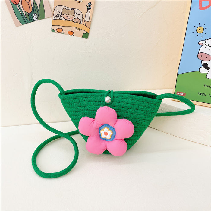 Wholesale Straw Bag  Children's Bag Three-dimensional Flower Crossbody Bag Straw Bag Women's Coin Purse