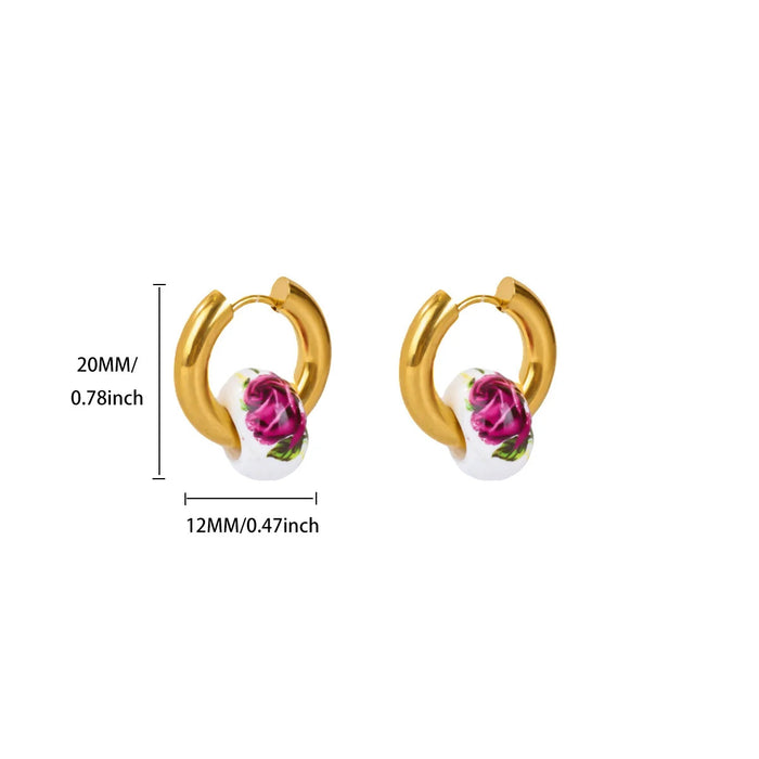 Wholesale Blue and white porcelain antique-style beaded hoop earrings