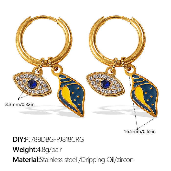 Wholesale Ocean Wind Oil Drop Octopus Turtle Pendant Earrings Stainless Steel Plated Cute Earrings