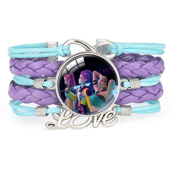 Wholesale KPOP Color Block Multi-Layer Braided Adjustable Bracelet