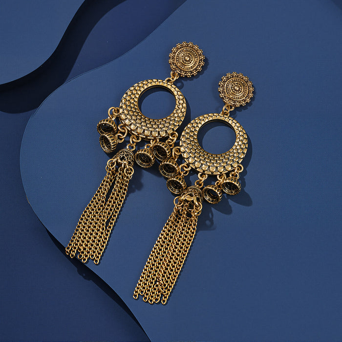 Wholesale Retro Bohemian Long Tassel Drop Earrings Heavy Industry Creative Ethnic Style Diamond-Encrusted High-End Earrings