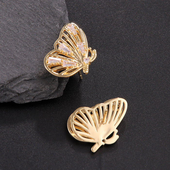 Wholesale Butterfly Wings Electroplated Three-Dimensional Earrings Set with Diamonds