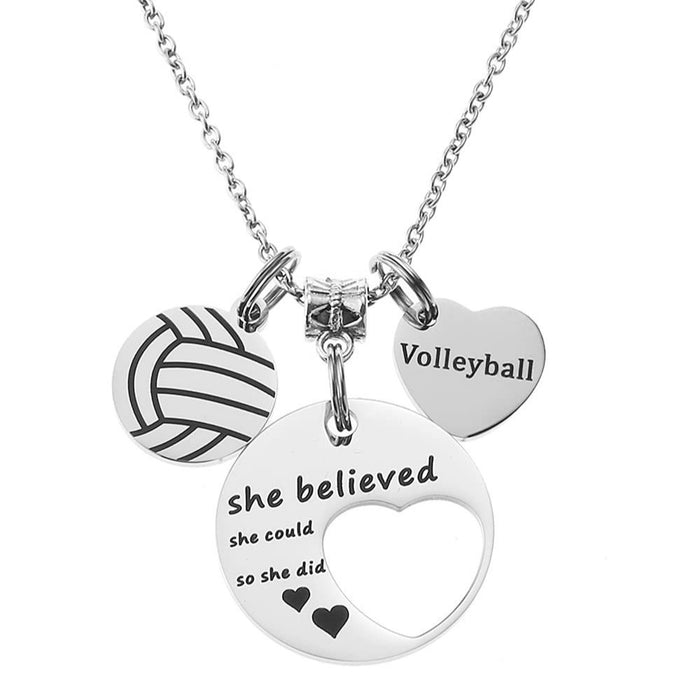 Wholesale Sports Heart Pendant Necklace Pendant Stainless Steel Round Brand Necklace