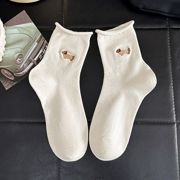 Wholesale Socks with embroidered edges, cute cartoon style, mid tube socks, cotton socks