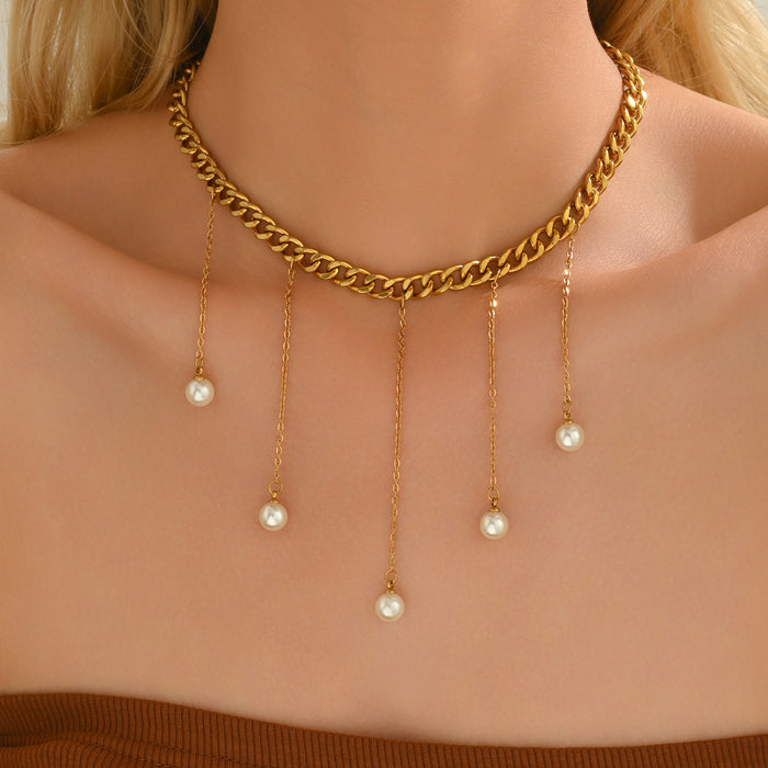 Wholesale Fashionable, trendy, minimalist design, pearl zircon pendant, versatile tassel necklace, small accessory