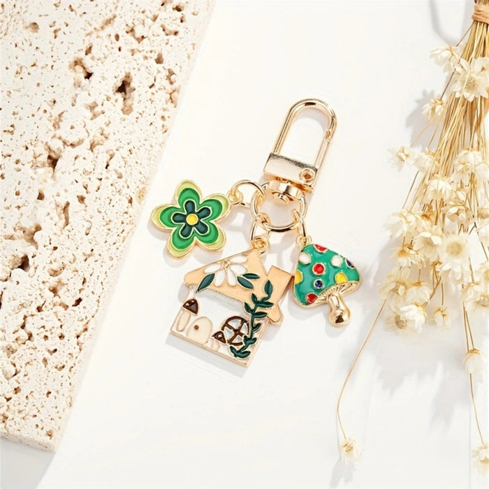 Wholesale Mushroom House Flower Pendant Keychain Bag Pendant Oil Dropping Alloy