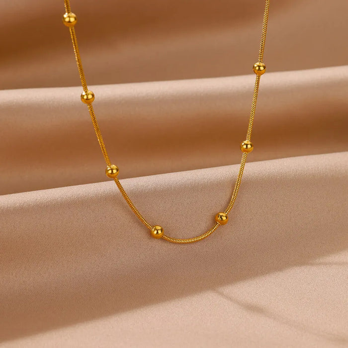 Wholesale Stainless Steel 18K Gold Beaded Round Snake Chain  Necklace