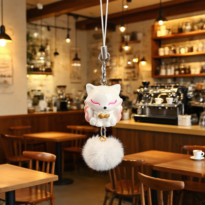 Wholesale Cute Little Fox Fur Ball Pendant Bead Keychain