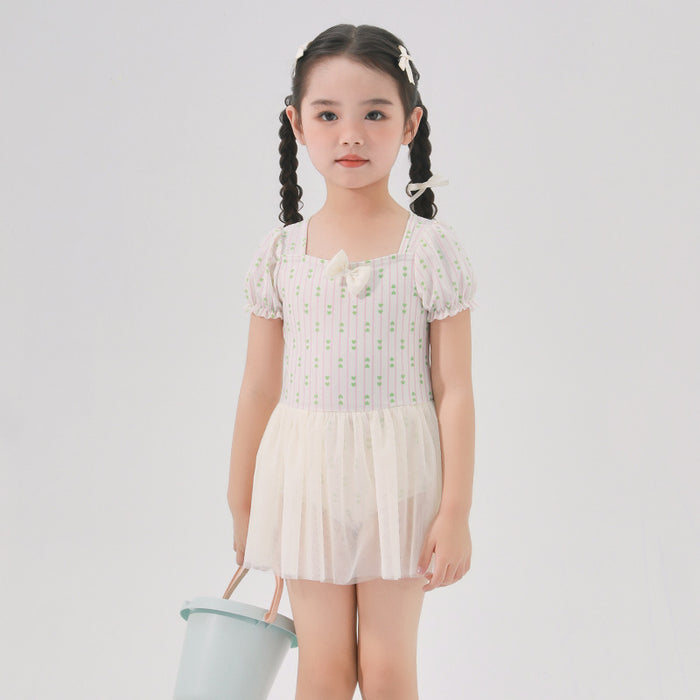 Wholesale Children's Swimsuit Girls' Children's Polyester Striped Princess Skirt Style Hot Spring Swimsuit for Little Girls
