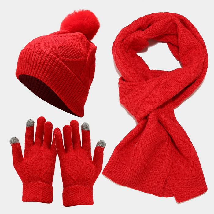 Wholesale Acrylic Warm Knitted Hat Scarf Gloves Three-piece Set JDC-FH-LvYi050