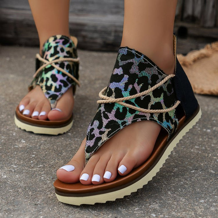 Wholesale Fabric Toe Print Flat Size Sandals JDC-SD-DongXuan001