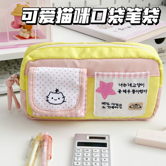Wholesale Cute Four-Leaf Clover Kitten Pencil Case Polyester Large Capacity Gift