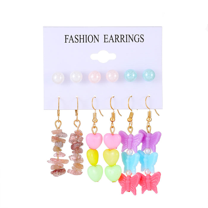 Wholesale Earrings Color Butterfly Love Pearl Flower Mushroom Earrings Six Piece Set JDC-ES-D660