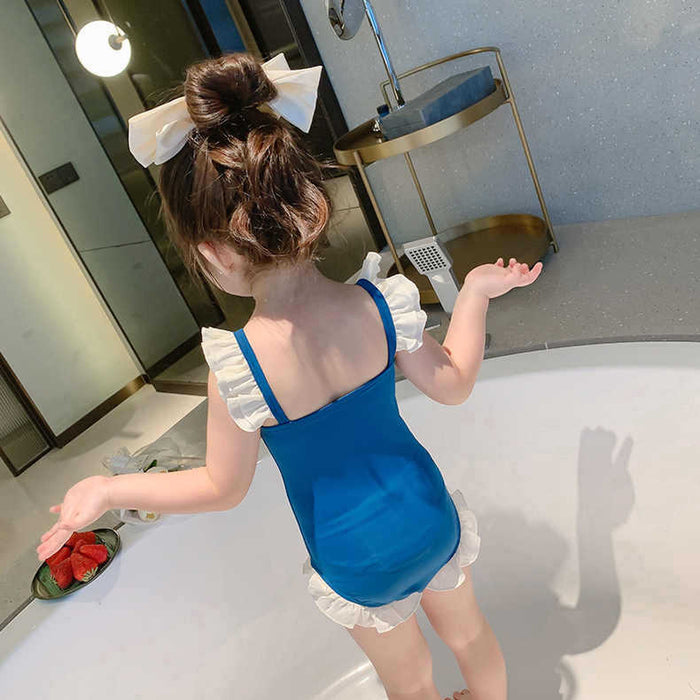 Wholesale Children's swimwear girls one-piece cute bow ruffled children's swimwear professional swimwear