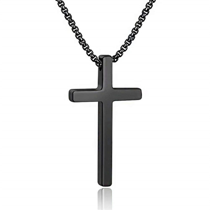Wholesale Simple Titanium Steel Crucifix Necklace Trendy Men' s Versatile Pendant Sweater Chain Jewelry