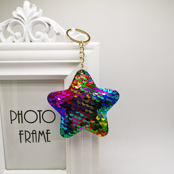 Wholesale Pentagram double-sided glitter keychain pendant