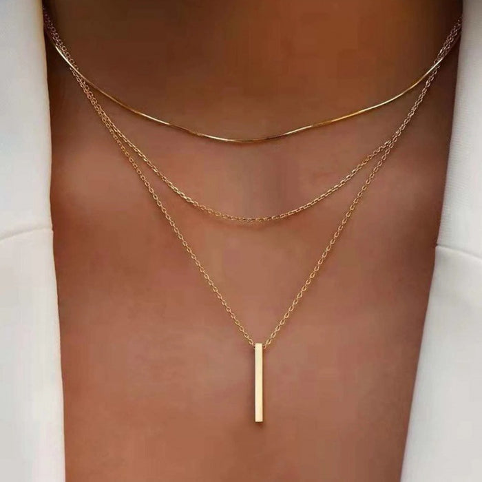 Wholesale Bohemian Multi layer Necklace Personalized Multi layer Small Hard Bar Pendant Collarbone Chain Stacked Wearing