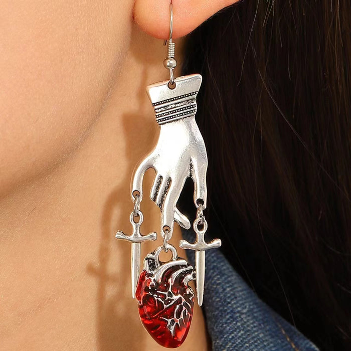 Wholesale Retro Exaggerated Earrings  Gothic Horror Skull Heart Alloy Earrings