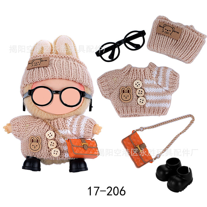 Wholesale Doll clothes Jacquard Sweater Hat Bag Shoes Glasses