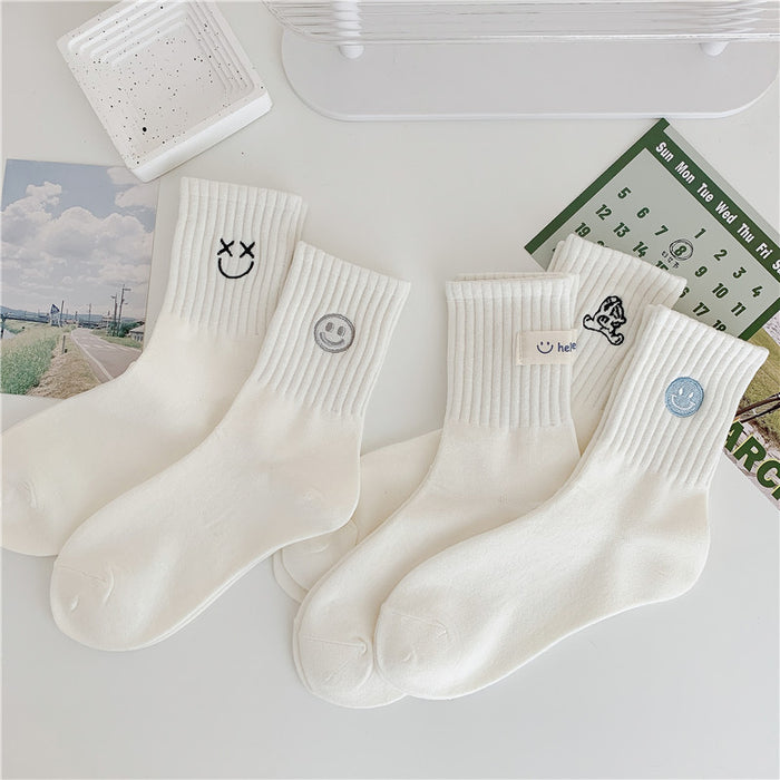 Wholesale Socks Embroidered Smiling Face Middle Socks Sports Long Socks