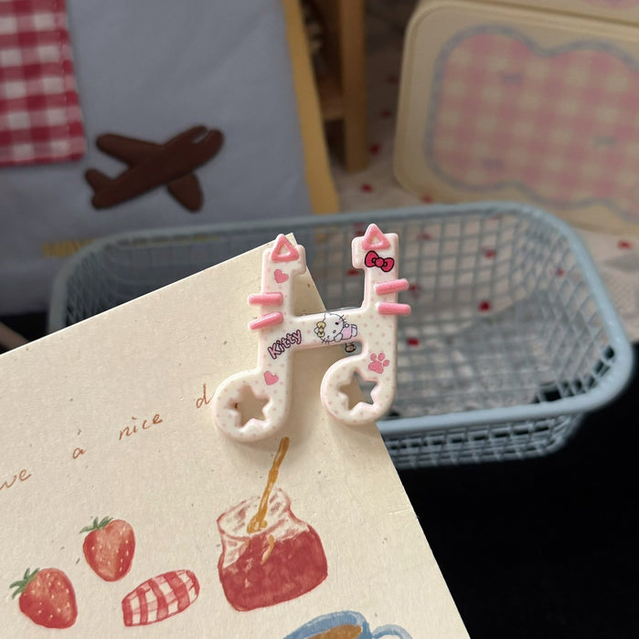 Wholesale Cat Music Note Duckbill Hair Clips For Girls Cute Pink Resin Hair Accessory Trendy Fashion Gift