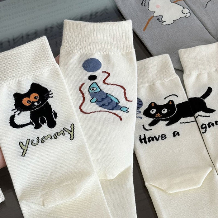 Wholesale Trendy, fun, cartoon, personalized, creative, design sense, asymmetrical left and right, mid tube socks, cartoon