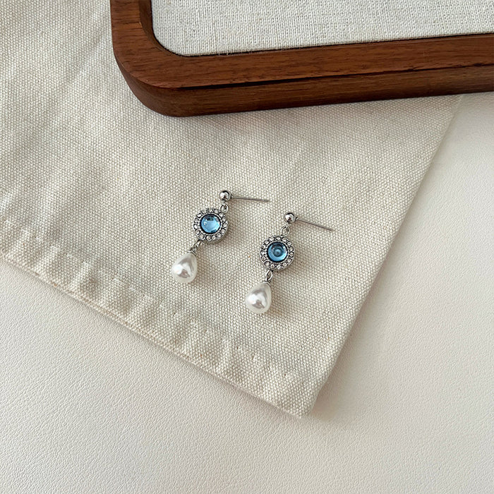 Wholesale Sea Blue Treasure Pearl Necklace Light Luxury Niche Clavicle Chain Pearl Earrings Necklace Set