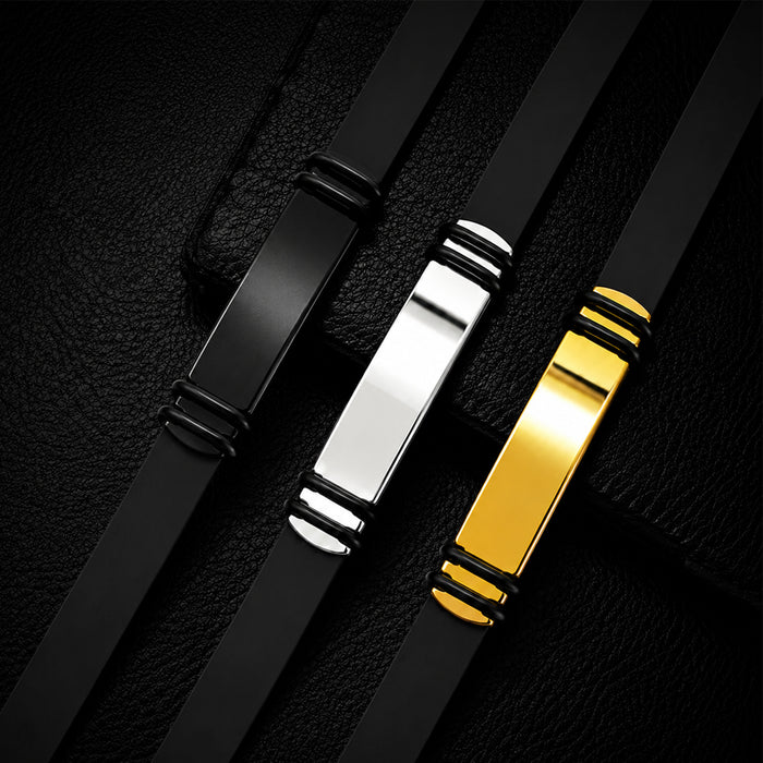 Wholesale Men' s Stainless Steel Buckle Silicone Wristband - Blank Engravable Jewelry Accessory Gift