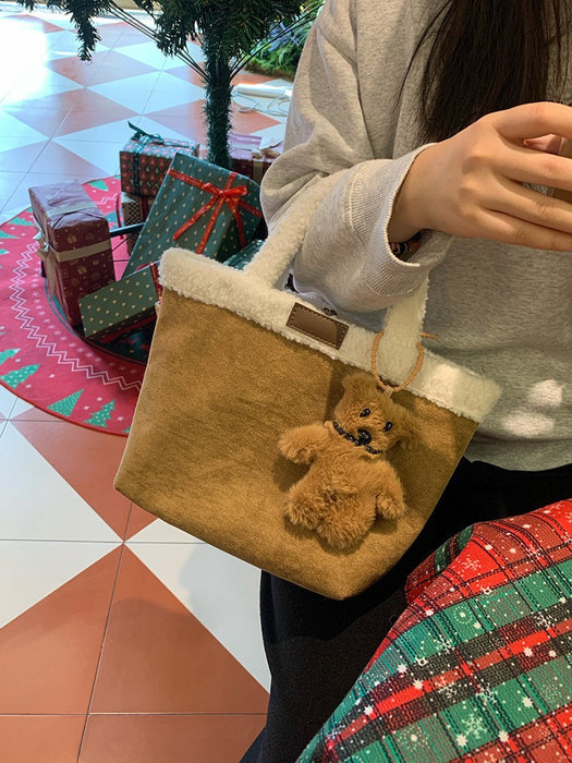 Wholesale Plush,  retro-style,  cute double-sided faux lamb wool handbag