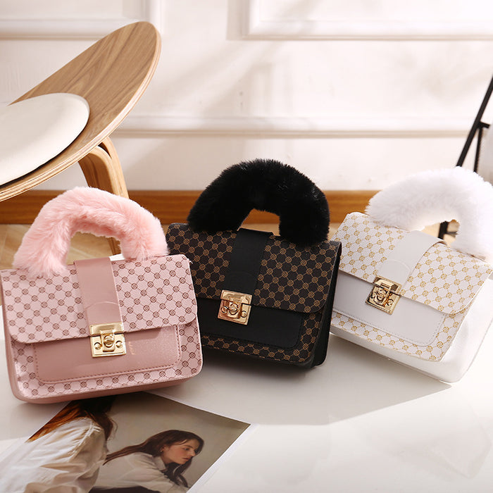 Wholesale Plush Small Square Bags Fashionable Handbags Chain Bags Printed Crossbody Bags JDC-SD-XJ001