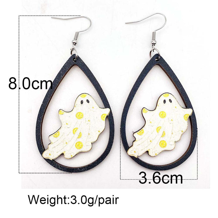 Wholesale Wooden Earrings Ghost Pumpkin Printed Pendant Earrings New  Wooden Earrings