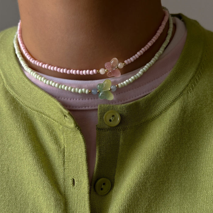 Wholesale Jewelry fashion resin bead handmade necklace sweater chain versatile butterfly collarbone chain pendant