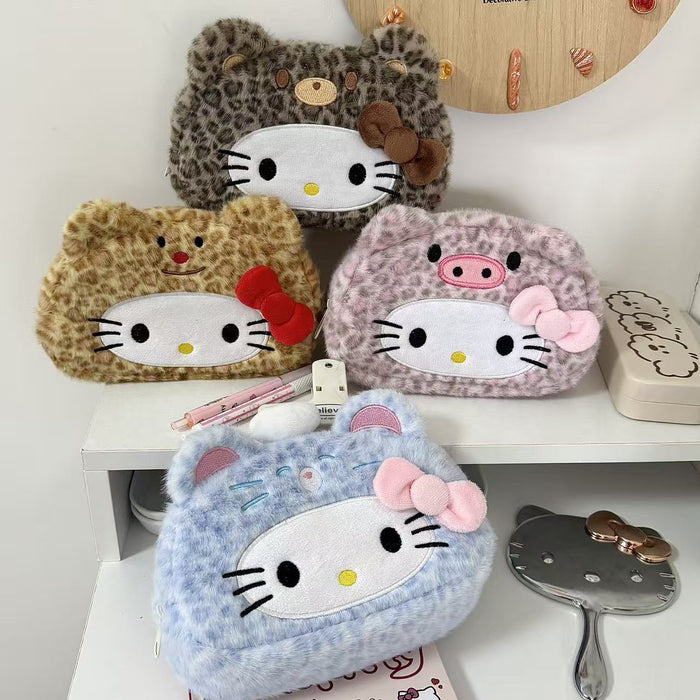 Wholesale Leopard Print Cat Plush Pencil Bags